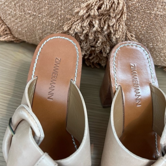ZIMMERMANN Buckle Detail Block Heel Leather Mule Shoes - Picture 2 of 9